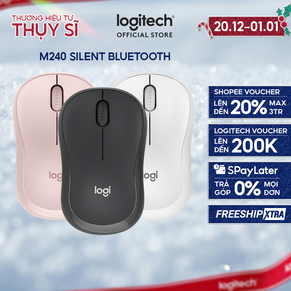 Chuột Bluetooth Logitech M240 Silent - Không dây, Nhỏ gọn, Tương thích Windows, macOS, ChromeOS