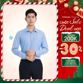  Áo sơ mi nam  23ASM-994 trung niên thiết kế dài tay 2 màu trắng xanh kẻ nhuyễn Thái Hoà 