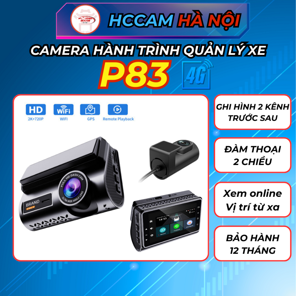Camera hành trình HCCam P83 - Quản lý xe từ xa, đàm thoại 2 chiều, xem lại lộ trình, ghi đè vòng lặp