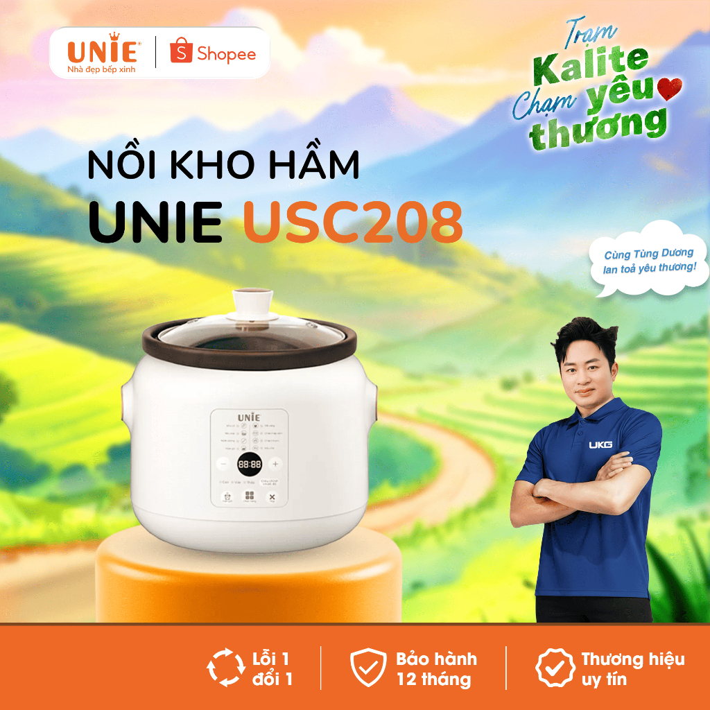  Nồi kho hầm chuyên dụng UNIE USC208 Dung tích 2L nồi nấu chậm lòng nồi gốm cao cấp đa tính năng bảo hành 12 Tháng 
