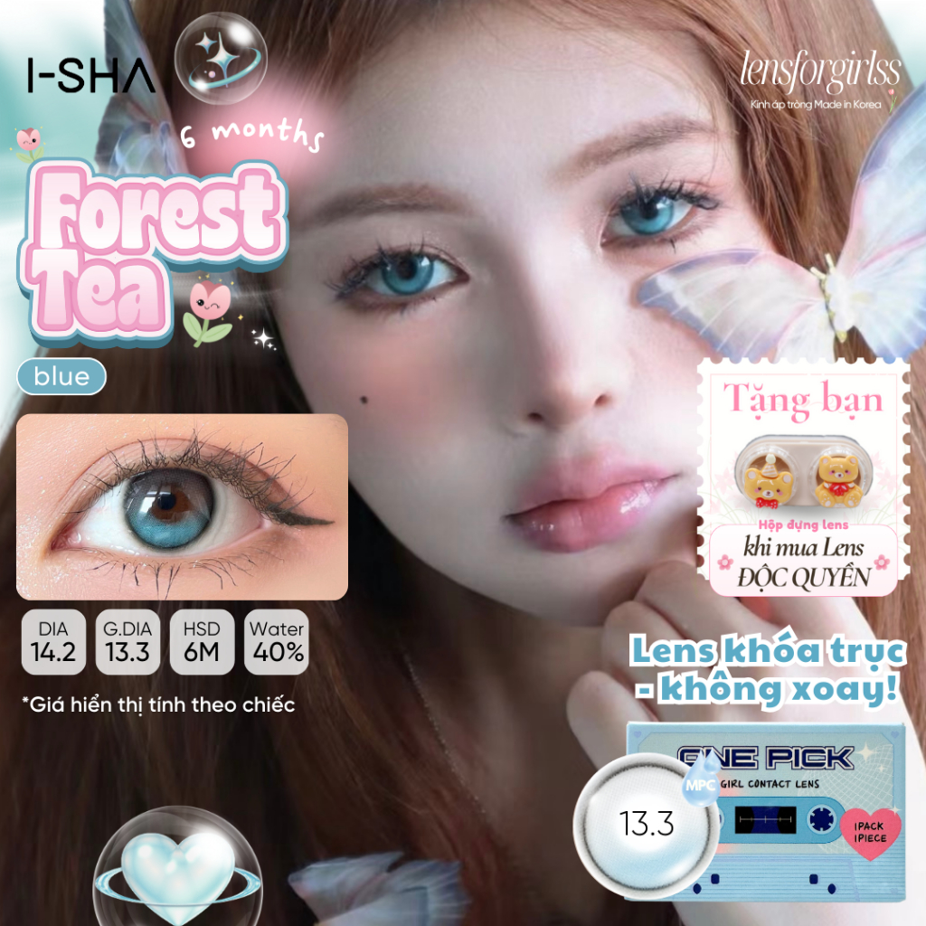 Kính áp tròng sz GIÃN TRÒNG hiệu ứng Khóa trục ko xoay ONE PICK FOREST TEA chính hãng I-GIRL (BY I-S
