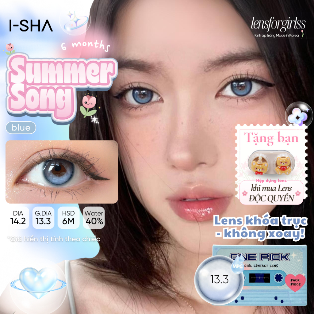 Kính áp tròng sz GIÃN TRÒNG hiệu ứng Khóa trục ko xoay ONE PICK SUMMER SONG chính hãng I-GIRL (BY I-