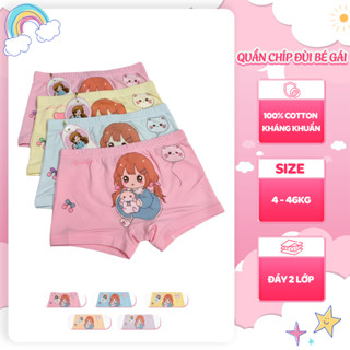 Set 5-10 quần chip cho bé vải cotton sữa co giãn 4 chiều đáy 2 lớp hình in dễ thương bé gái 5-48 kg