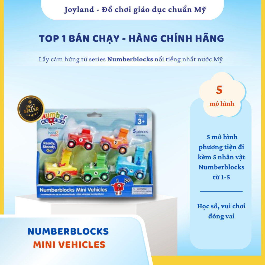 [Hàng nhâp khẩu Mỹ] Đồ chơi học toán Numberblocks mô hình xe - Numberblocks® Mini Vehicles, Set of 5