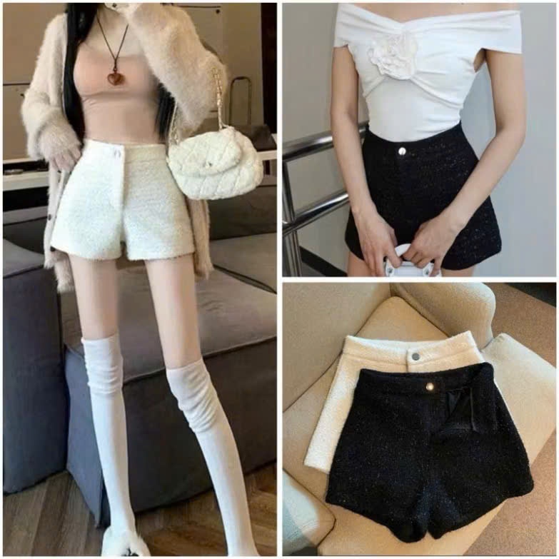 Quần Đùi Nữ Khoá Trước Chất Dạ Kim Sa 2 Lớp Dày Dặn Sang Trọng V244