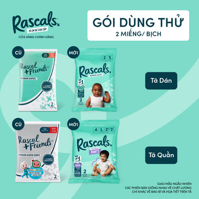 Gói Tã dùng thử Rascals Đủ Size NB/S/M/L/XL/XXL - 2 miếng/gói - Giao mẫu ngẫu nhiên