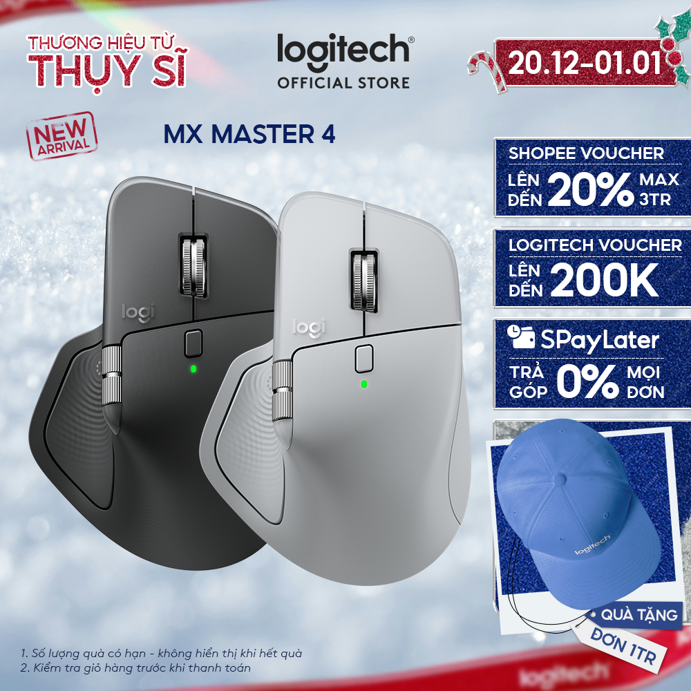  Chuột không dây công thái học Logitech MX Master 4 - Rung phản hồi Cuộn siêu nhanh Sạc USB-C 