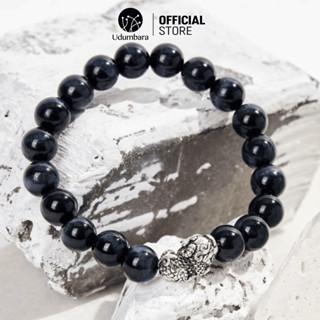  Vòng tay nam đá mắt hổ xanh dương charm bạc S925 tài lộc năng lượng phong thủy Udumbara 