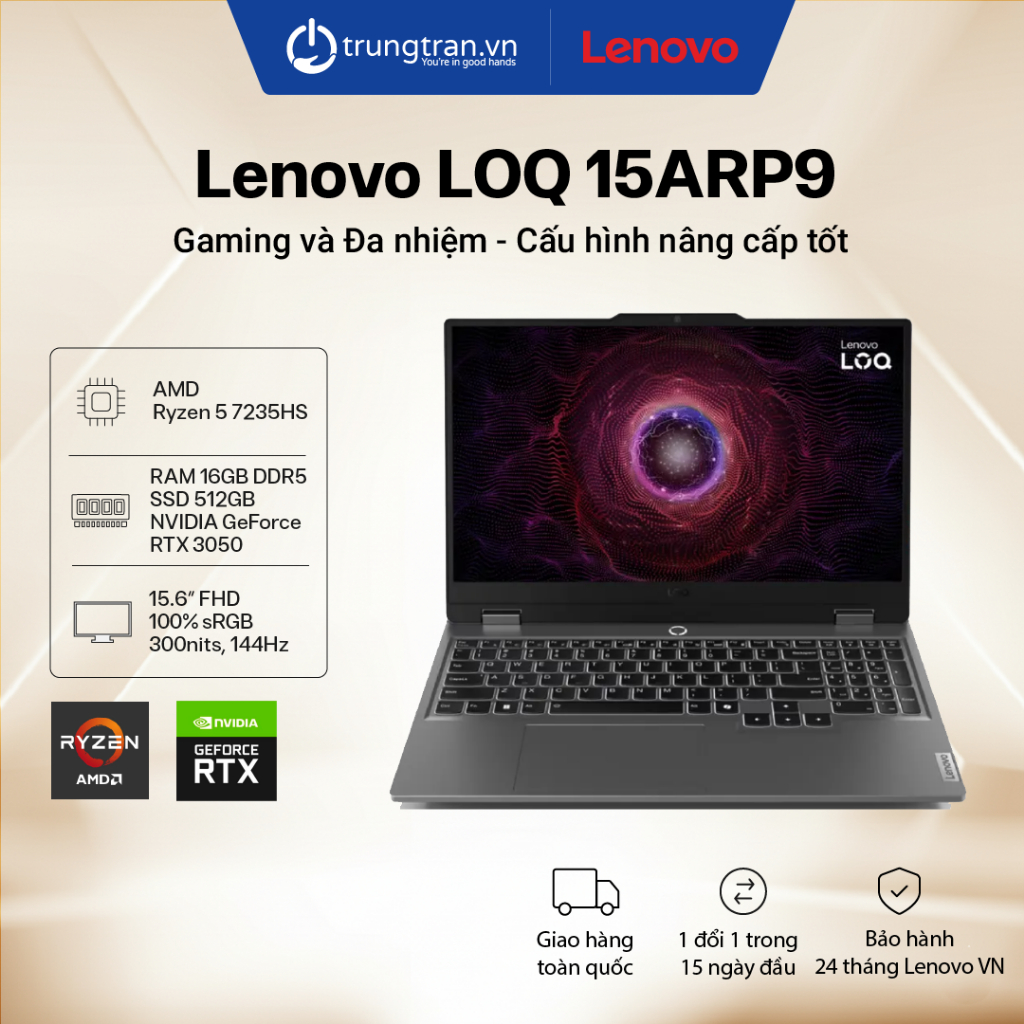 Laptop Gaming Lenovo LOQ 15ARP9 | Ryzen 5 | RAM 16GB | RTX 3050 6GB | 15.6″ FHD | Trung Trần Store