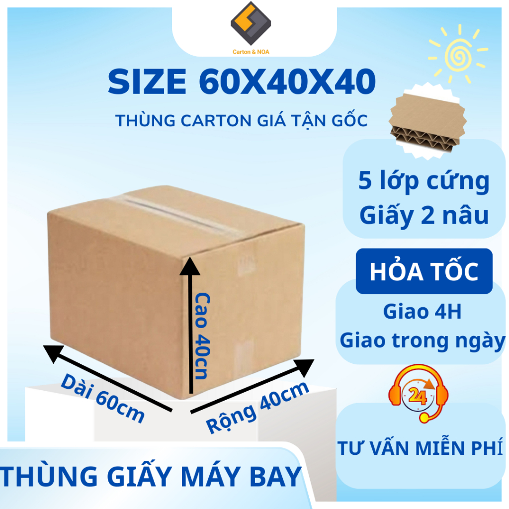 Thùng giấy Carton 60x40x40 Giao Liền [ Đang Sale] Loại 01 Hôp hàng mới