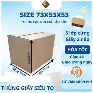 01 Thùng Hộp Giấy Carton Chuyển Nhà 73x53x53, 5 lớp Giao Hỏa Tốc