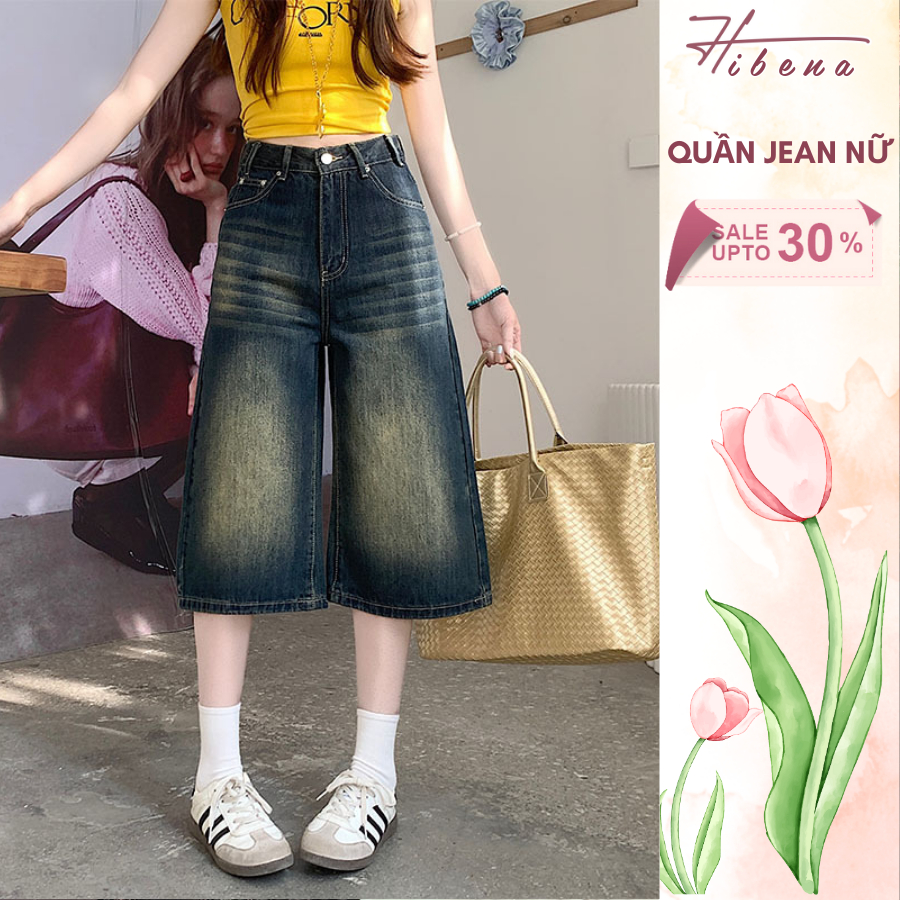  Quần Jean Lửng Nữ Lưng Cao Ống Rộng Quần Bò Unisex Phong Cách Thời Trang Năng Động Q09 