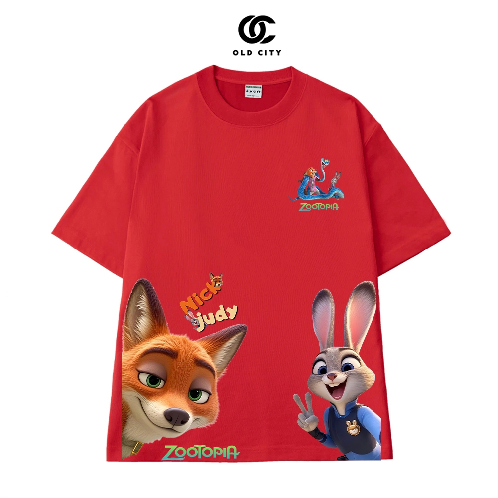Old City Studio - áo thun hoạt hình Zootopia Nick & Judy form oversize cho nam nữ chất cotton mềm mạ