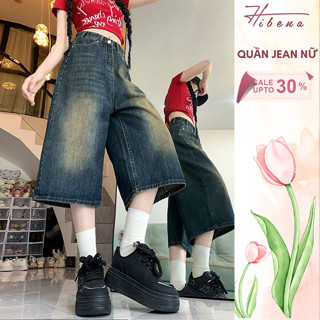   NEW Q09  Quần Short Jean Nữ Quần Jean Ngố UNISEX wash bò lửng Cạp Trễ Ống Rộng Qua Gối Màu Xanh Bụi 