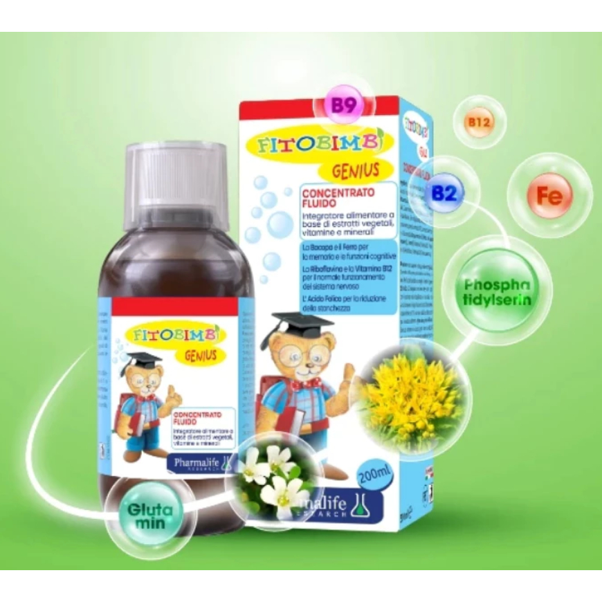 Fitobimbi Genius (Chai 200ml)-giúp giảm mệt mỏi.học tập,mất cân bằng cảm xuc Hỗ trợ trẻ tăng cường n