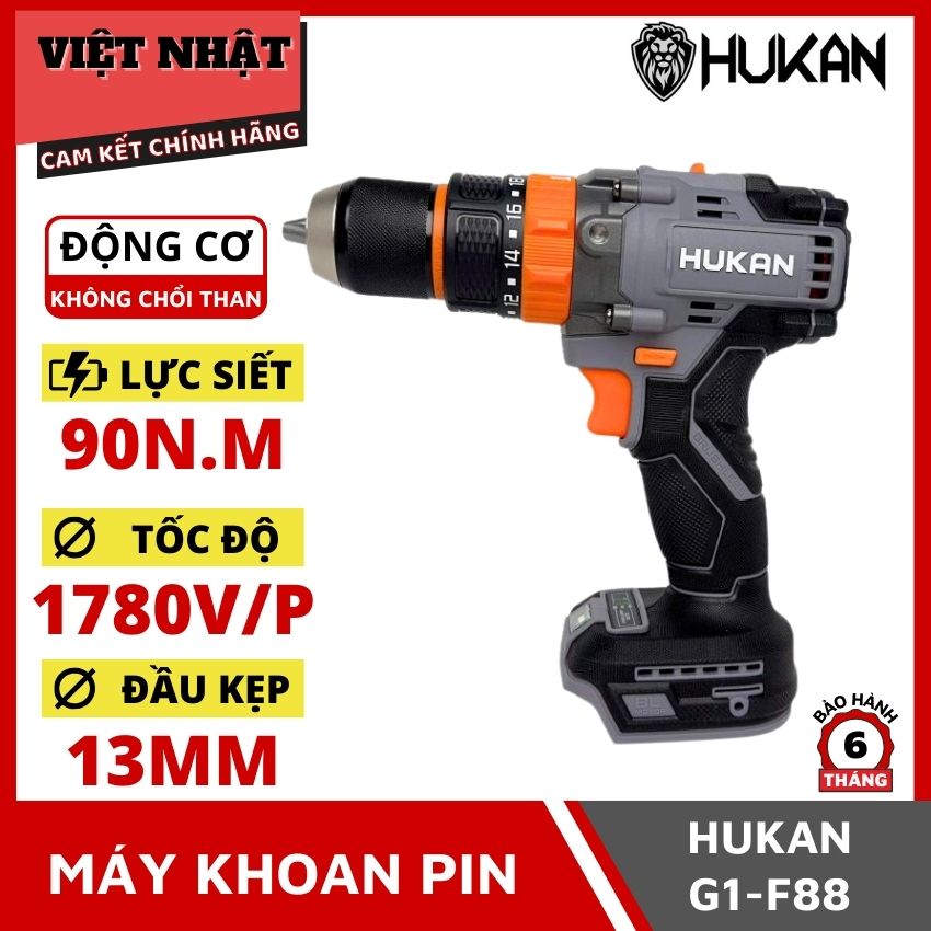 Máy khoan Hukan G1-F88 động cơ không chổi than, lực siết 90N.m, tốc độ 1780v/p, đầu kẹp 13mm, bảo hà