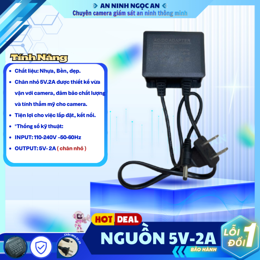 Nguồn Adapter 12V.2A (DC 5.5) - 5V.2A (Chân kim 3.5) dùng cho Camera YOOSEE giám sát an ninh thông m
