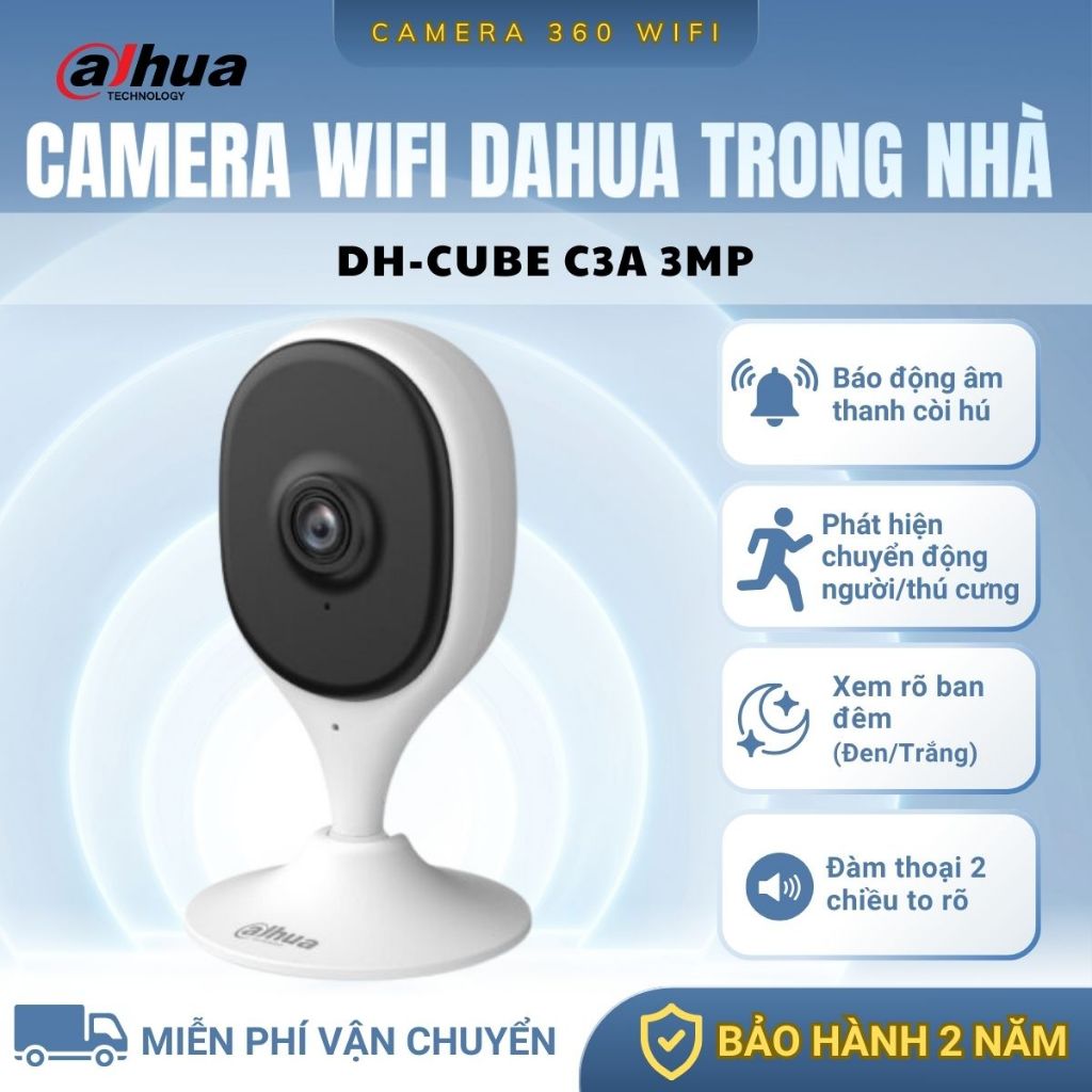 Camera Wifi Dahua Trong Nhà Cố Định DH-C3A 3MP, Camera Góc Rộng, Chân Đế Nam Châm, Bảo Hành 2 Năm