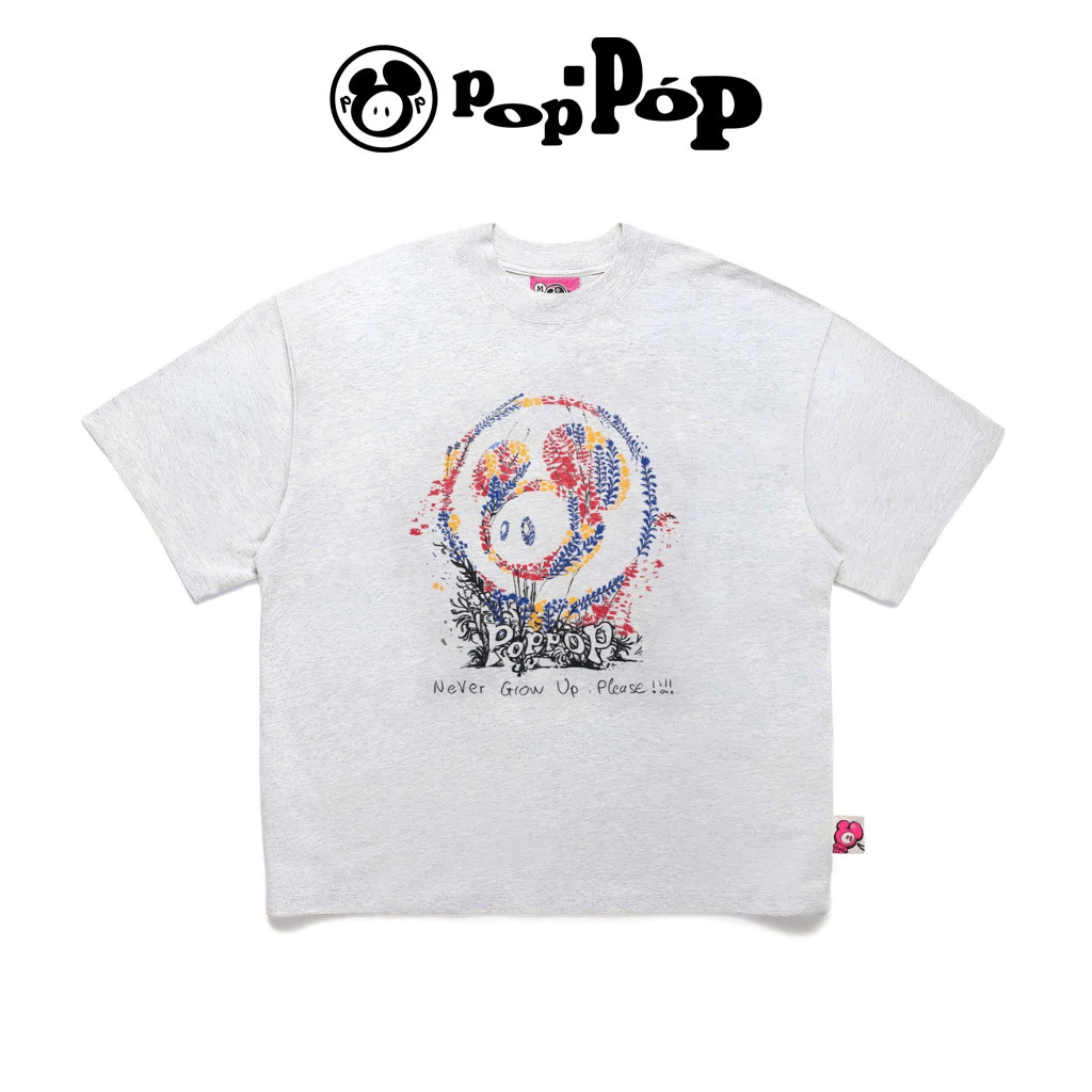 POPPOP Áo Thun Poppop Mascot PP Crayon Flower T-Shirt 100% Cotton Form Oversize Unisex - Grey