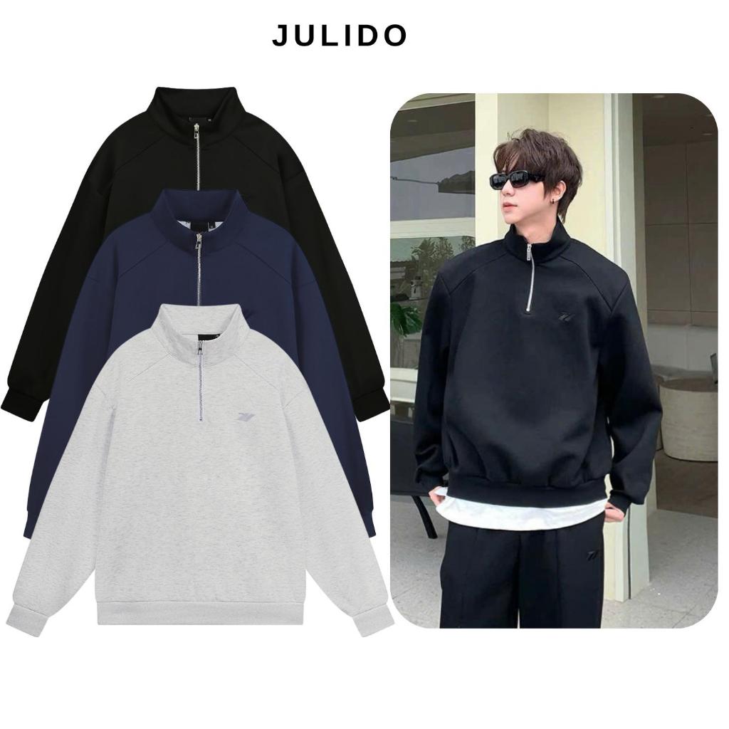 Áo Sweater nam nữ cổ zip JULIDO dài tay vải nỉ 2 da