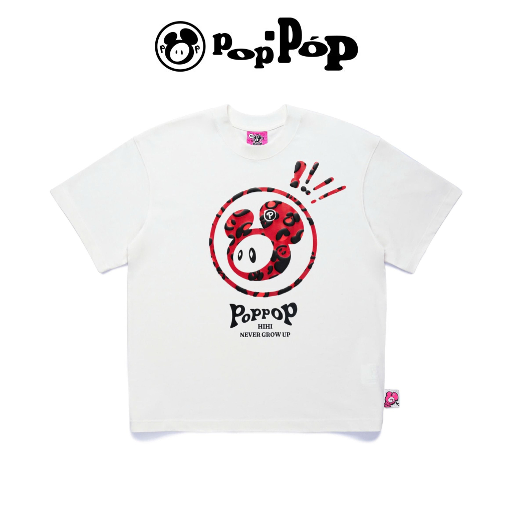 POPPOP Áo Thun Poppop hihi Mascot PP Leopard Tee 100% Cotton Form Oversize Unisex - White + Red