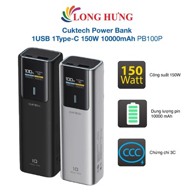 Sạc dự phòng Cuktech Power Bank 1USB 1Type-C 150W 10000mAh PB100P - Hàng chính hãng