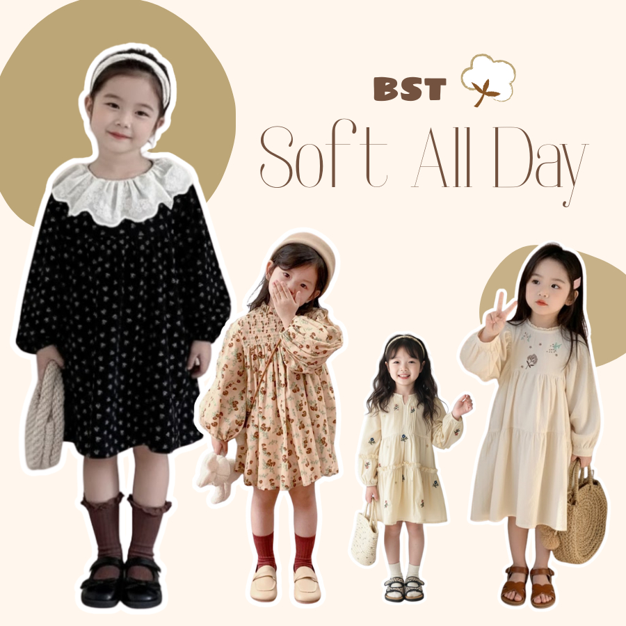 [BST Soft All Day] Váy Bé Gái Dài Tay Xuân Hè, Váy Trẻ Em Mặc Quanh Năm Cho Bé 11–30kg