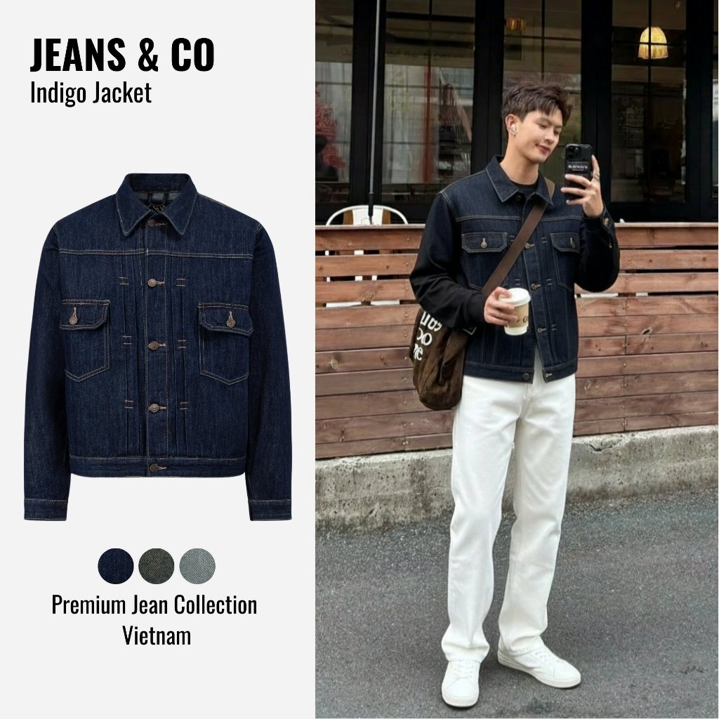 Jeans Jacket - JEANS & CO - Áo Khoác INDIGO Jean Nam Form Rộng Màu , Dusty Blue, Retro Blue