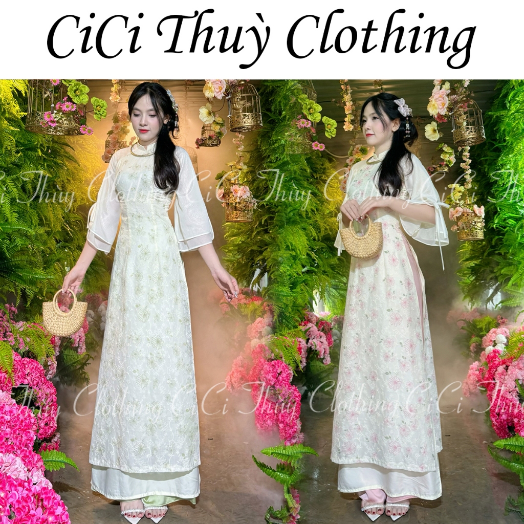 Áo Dài Cúc Mi - Áo Dài 4 Tà Cổ V Dáng Eo Phù Hợp Chụp Ảnh Đám Hỏi Cưới Đi Chơi - CiCi Thùy Clothing