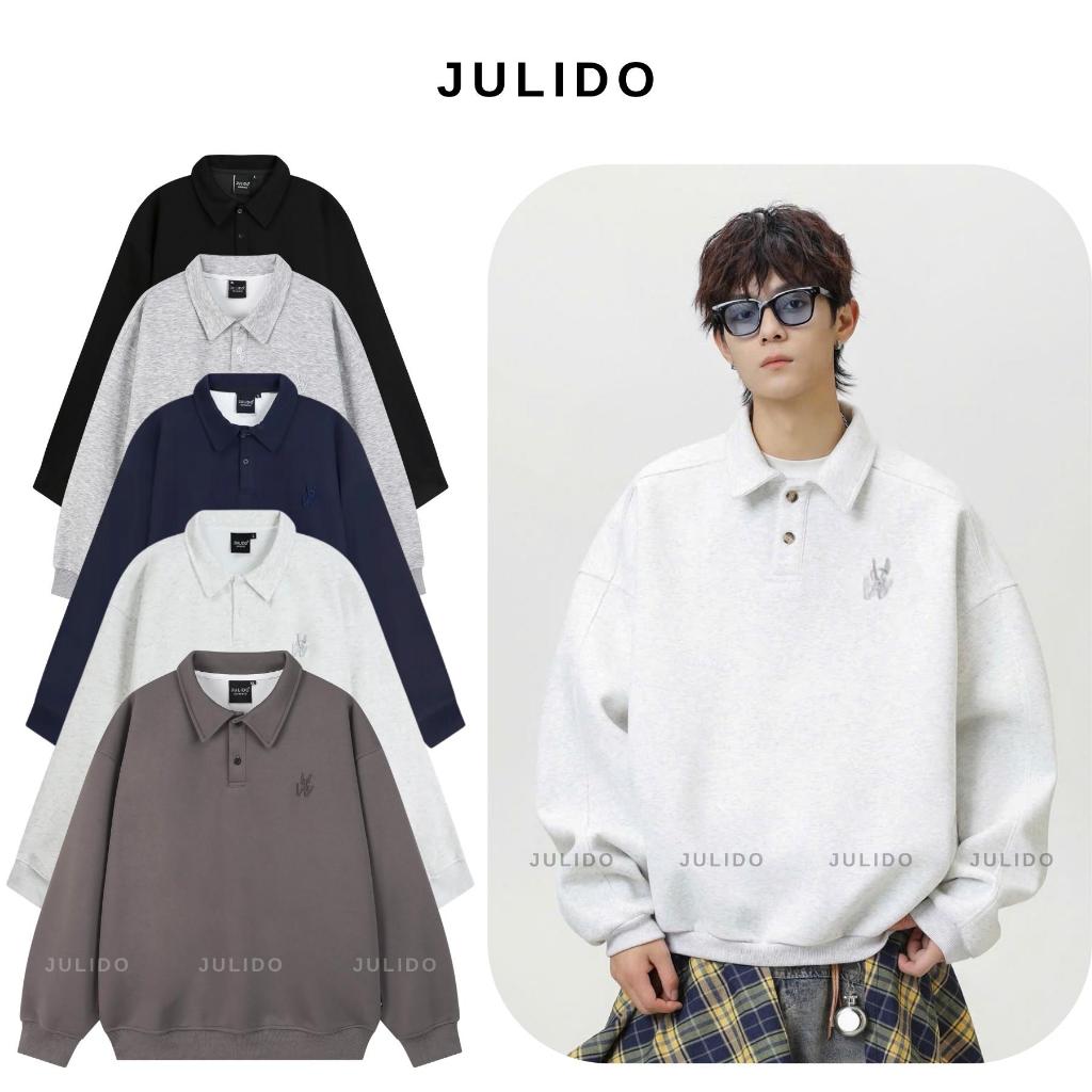 (Fom rộng)Áo nỉ cổ bẻ Sweater JULIDO nỉ 2 da nam nữ unisex - GVW