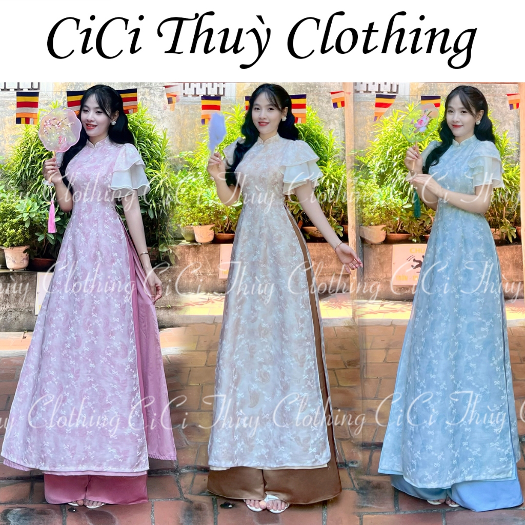 Áo Dài Tết Áo Dài Tơ Cánh Tiên Tơ Thêu In Cao Cấp Dáng Eo - CiCi Thuỳ Clothing