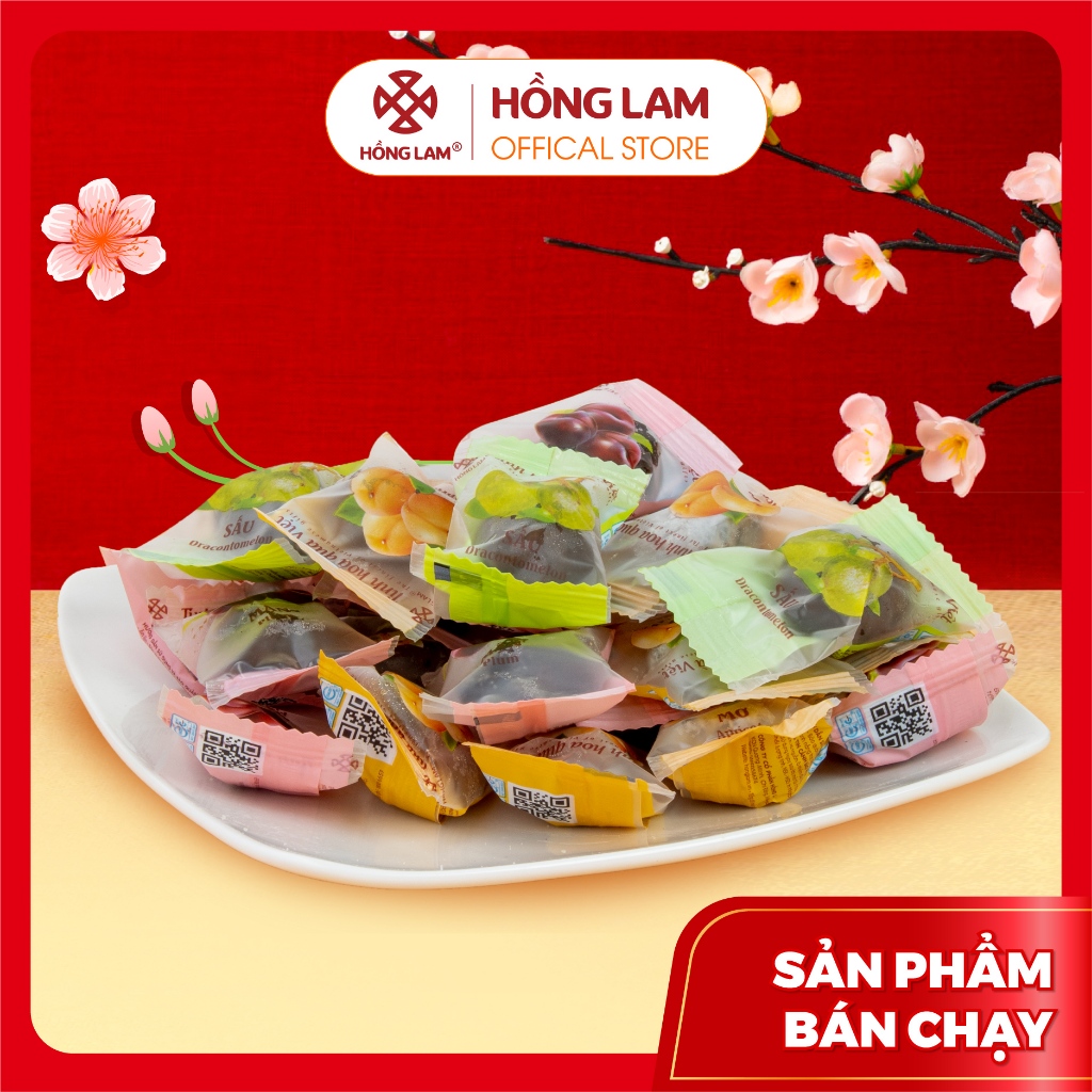  Ô mai ngũ quả Hồng Lam gồm 5 vị quả ô mai kết hợp. Dạng hộp và gói 