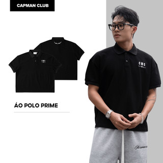  Áo thun Polo nam nữ màu đen PRIME phom Boxy CAPMAN CLUB áo polo unisex phom rộng trẻ trung thoải mái 