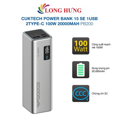 Sạc dự phòng Cuktech Power Bank 15 SE 1USB 2Type-C 100W 20000mAh PB200 - Hàng chính hãng