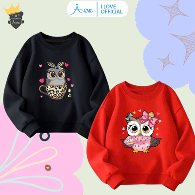 [MỚI] Áo SWEATER cho bé AORE, Áo nỉ dài tay cổ tròn Hình Chú Chim Nhỏ, Cú Mèo Đáng Yêu nỉ da cá mềm bé gái 10-35kg