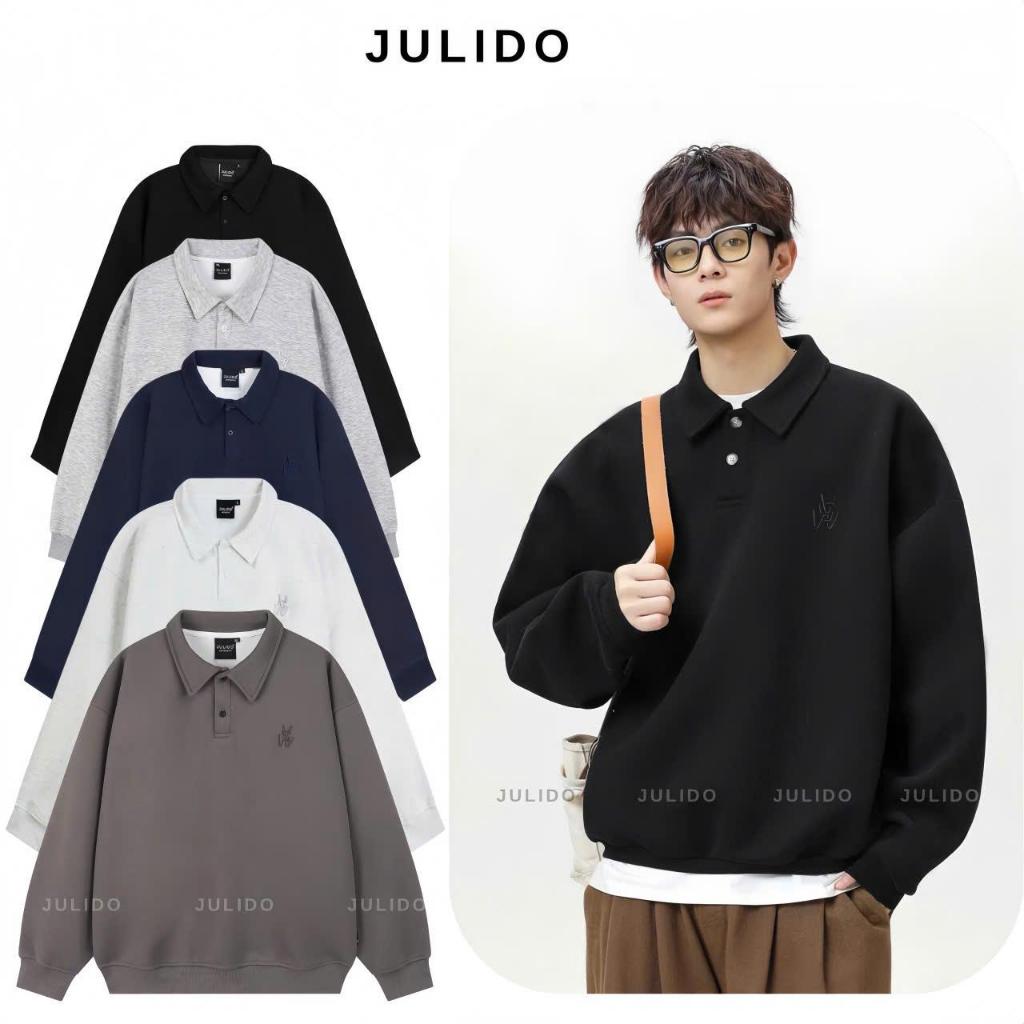 Áo nỉ cổ bẻ Polo sweater JULIDO nỉ 2 da nam nữ unisex - GVW