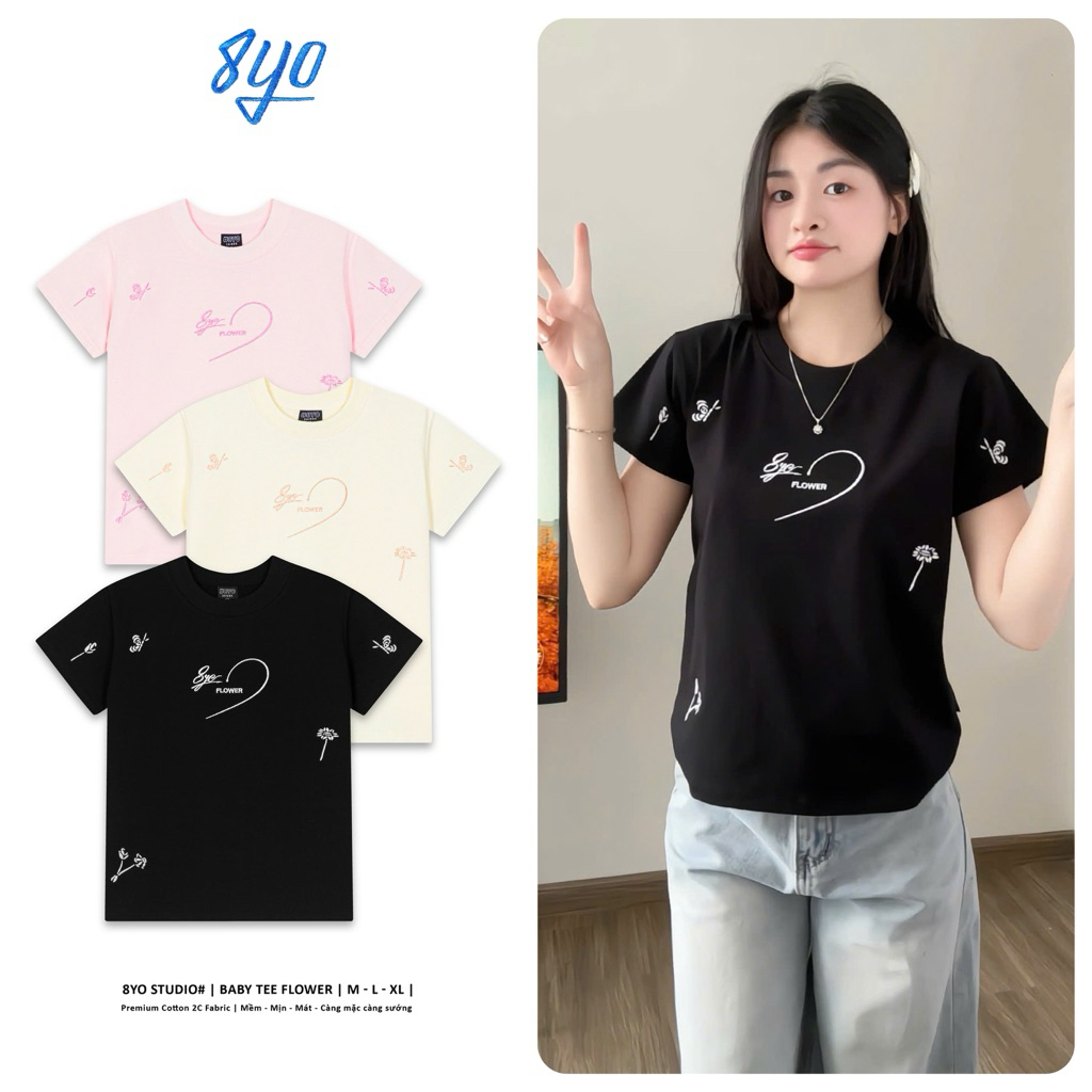 Áo Baby Tee Thêu 8YO FLOWER Cotton Mềm Mịn Mát - Áo Baby Tee Local Brand Chính Hãng