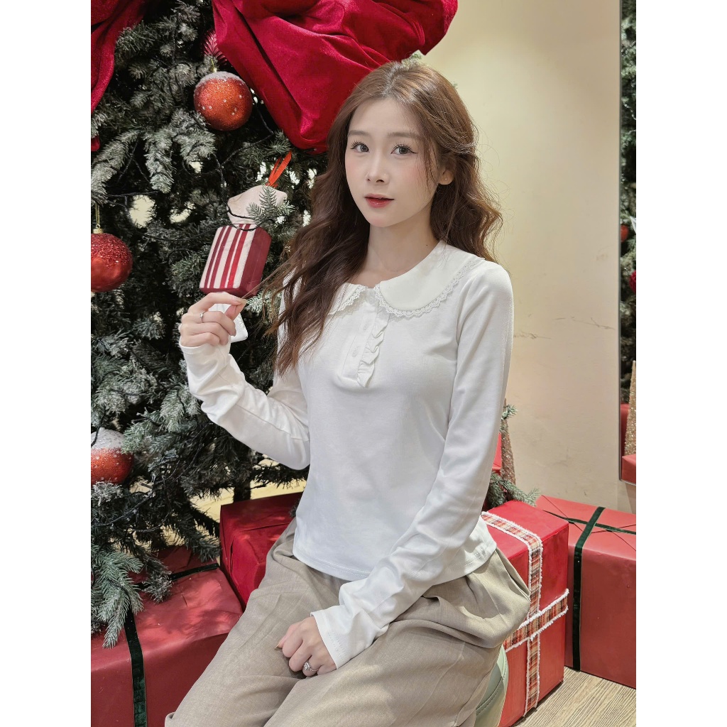 Áo nữ cổ sen dáng ôm nhẹ tay dài chất thun mềm phong cách tiểu thư Hàn Quốc AOT098 | BigBuy360 - bigbuy360.vn