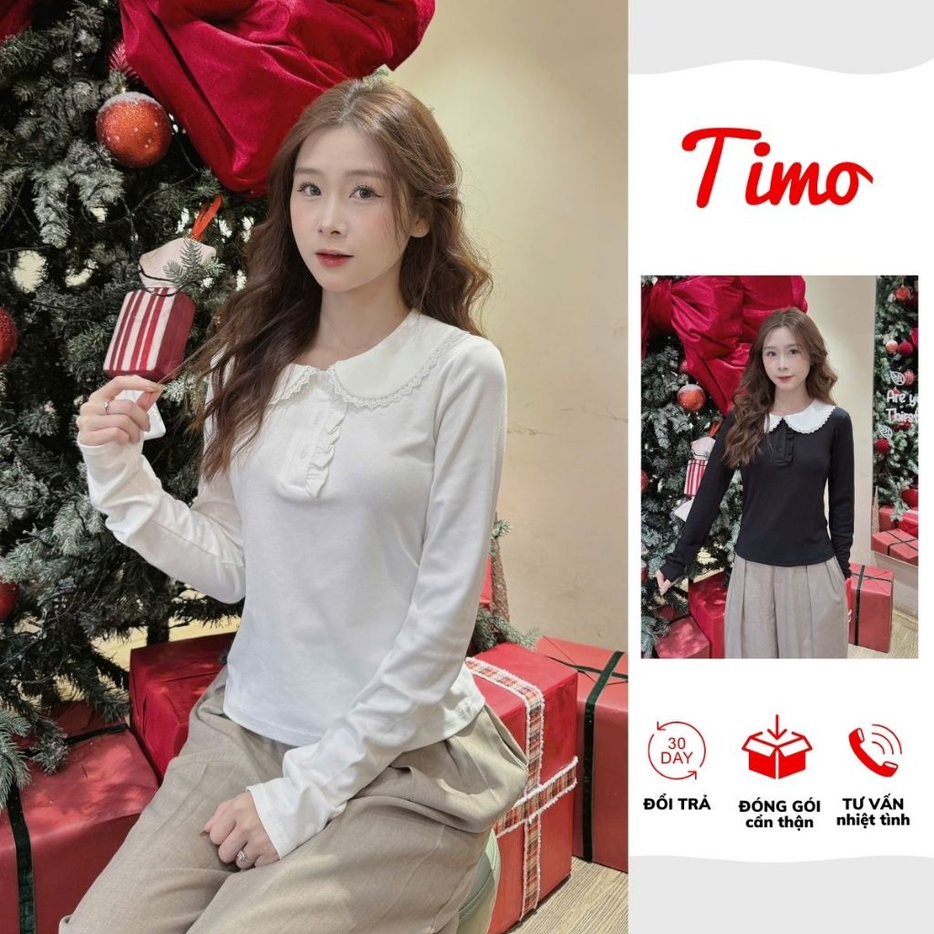 Áo nữ cổ sen dáng ôm nhẹ tay dài chất thun mềm phong cách tiểu thư Hàn Quốc AOT098 | BigBuy360 - bigbuy360.vn