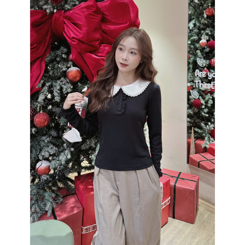 Áo nữ cổ sen dáng ôm nhẹ tay dài chất thun mềm phong cách tiểu thư Hàn Quốc AOT098 | BigBuy360 - bigbuy360.vn