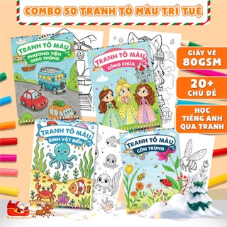 [SALE 25.5] Tập 50 Tranh Trí Tuệ Tô Màu Rời 20 Chủ Đề Học Tiếng Anh, Giúp Bé Nâng Cao Trí Sáng Tạo