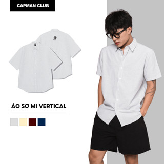  Áo sơ mi nam tay ngắn sọc Oxford VERTICAL phom rộng CAPMAN CLUB sơ mi nam trẻ trung thoải mái 