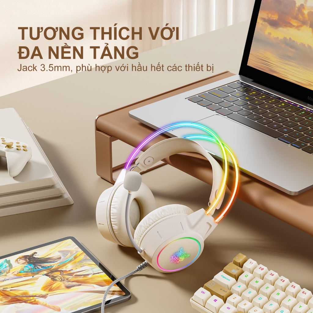 Tai nghe Chụp tai Chơi game âm thanh nổi ONIKUMA X15 tai Mèo Màu Hồng Trắng, Có Micrô/ Đèn RGB, cho PC/ Máy tính/ Laptop | BigBuy360 - bigbuy360.vn