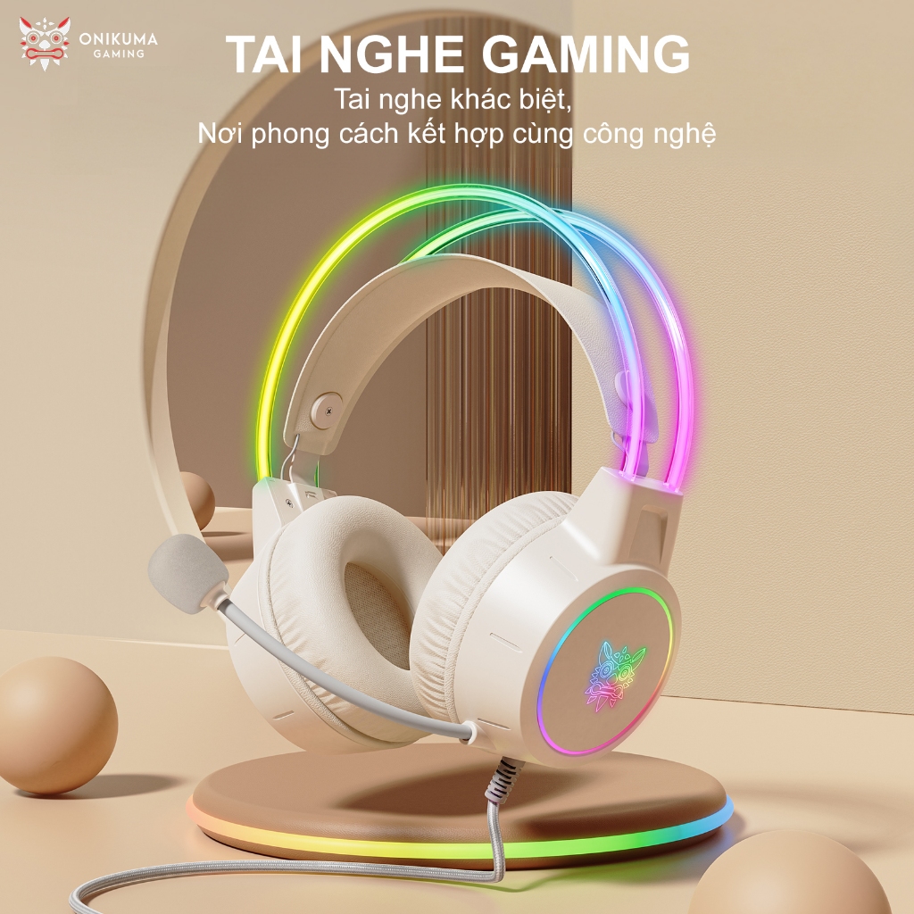 Tai nghe Chụp tai Chơi game âm thanh nổi ONIKUMA X15 tai Mèo Màu Hồng Trắng, Có Micrô/ Đèn RGB, cho PC/ Máy tính/ Laptop | BigBuy360 - bigbuy360.vn