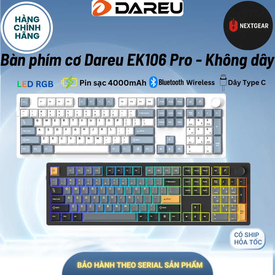 Bàn Phím Cơ DAREU EK106 Pro – Triple Mode, Cloud Switch, Haze Blue / Black Golden