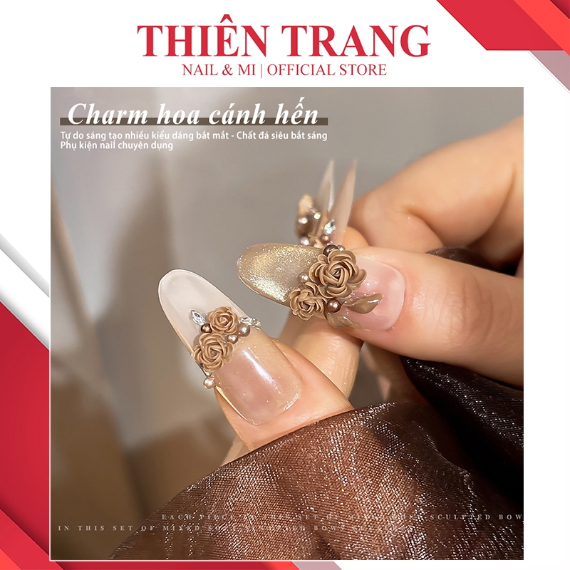 Charm hoa hồng cánh hến ( set 100 charm ) - Charm hoa hồng mix trai siêu xinh - charm đính móng, des