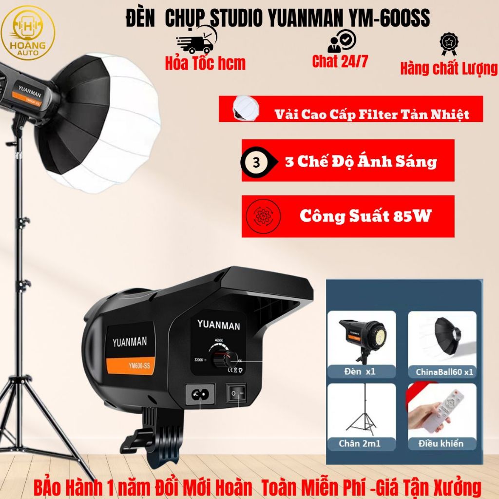 Đèn Livestream YUANMAN YM-600SS Công Suất 85W Softbox Cầu Đèn Chụp Studio 3 Màu Sáng Mịn Chân 2m1 Xị