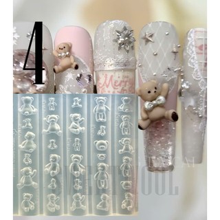  Khuôn Silicone Charm Nail 100 Mẫu GẤU VALENTINE 3D Sắc Nét Dùng Nặn Hoa Bột Thú Nổi Gel UV Hình Dán Móng Dụng Cụ Nail 