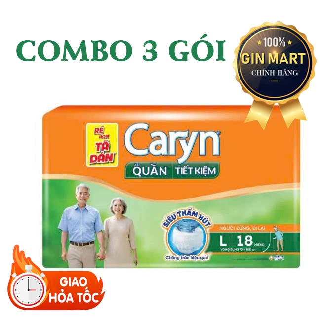 Combo 3 Gói Tã Quần Caryn Tiết Kiệm Size M18/ L18/ XL18 - Bỉm quần Caryn Ngày Và Đêm - Bỉm Tã Người 