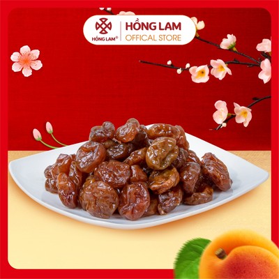 Ô mai (xí muội) mơ Hồng Lam 9, dạng hộp. Có vị chua, ngọt, dẻo